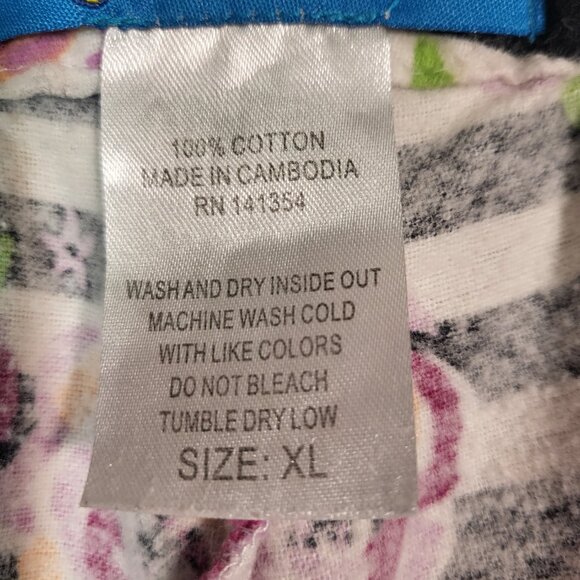 Pajama Mania Woman's Pull On Lounge Pant/PJ's Size XL Black/White Stripe Floral - Picture 8 of 8